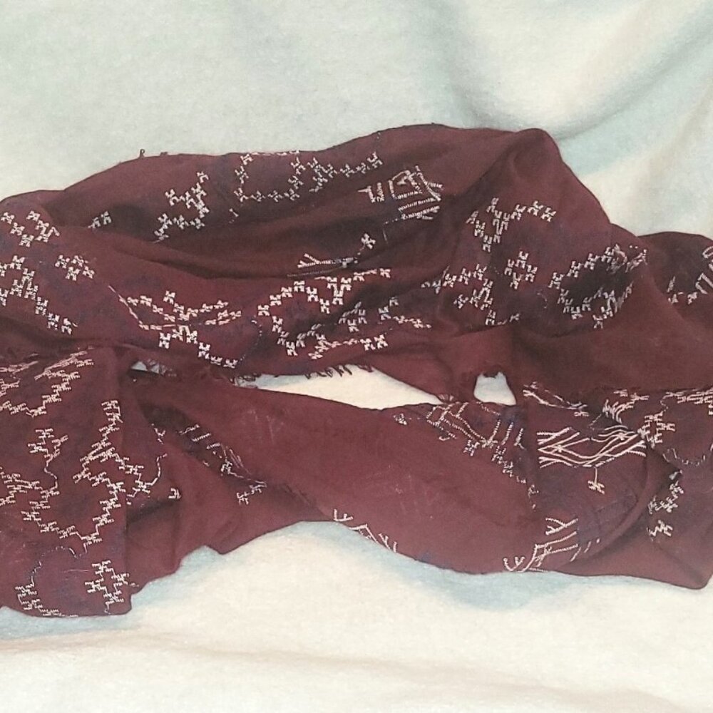 Maurices Burgundy Boho Infinity Scarf with Fringed Edges